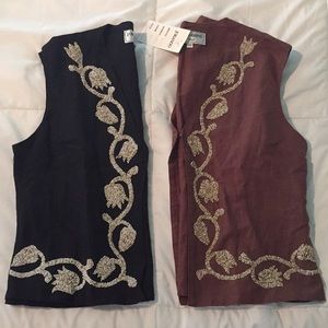 NWT designer Italian Linen Beaded Vests